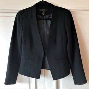 Classic Structured Open-Front Short Black Long-Sleeve Blazer - Size Small